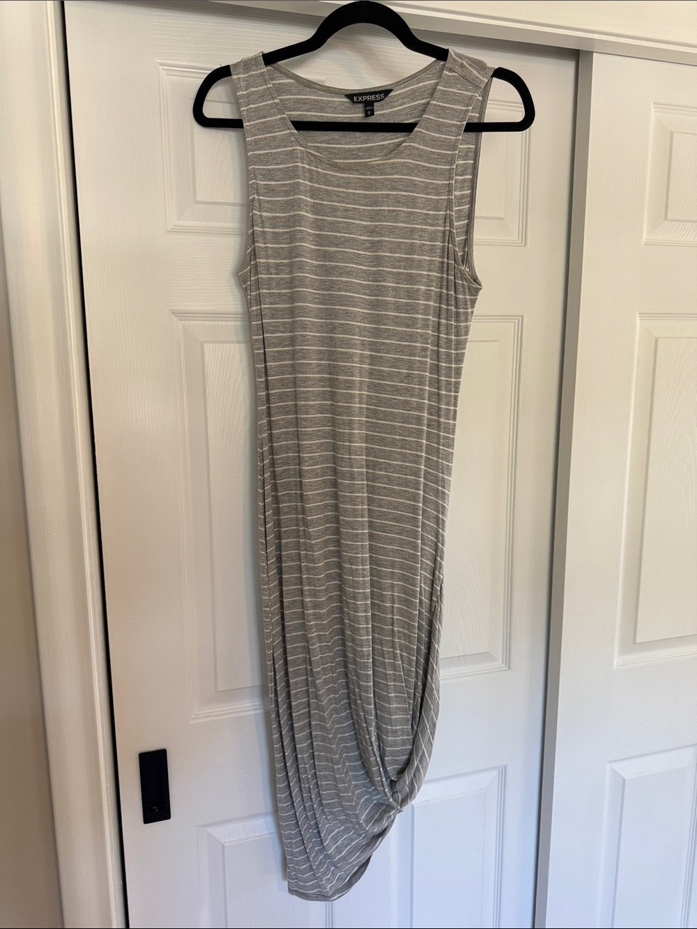 Express Gray and White Striped Sleeveless Maxi Dress